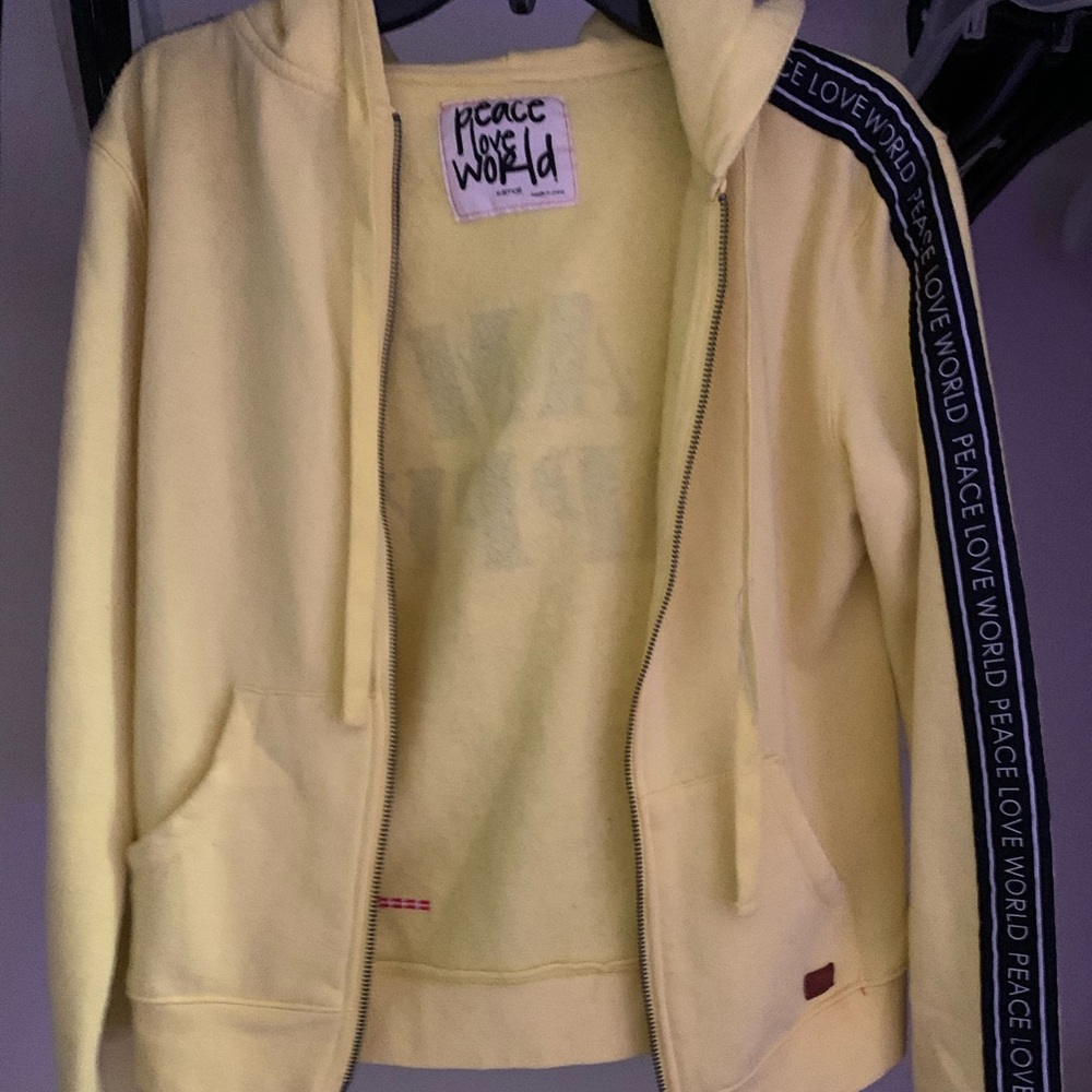 peace love world yellow zip up